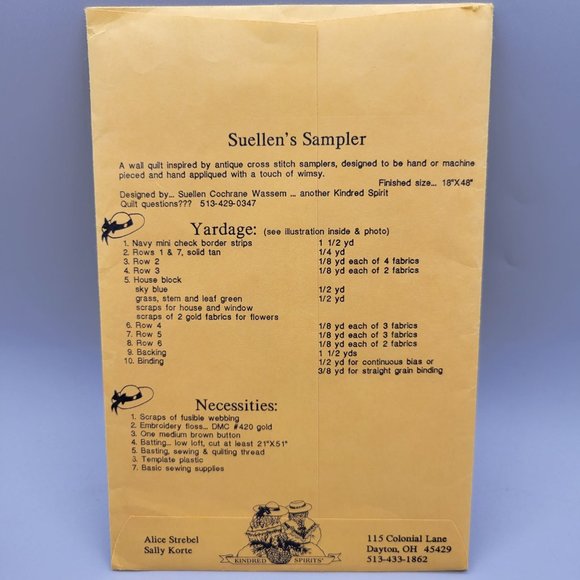 Suellen's Sampler Quilt Pattern Kindred Spirits 18 x 48 Wall Hanging - Picture 4 of 4